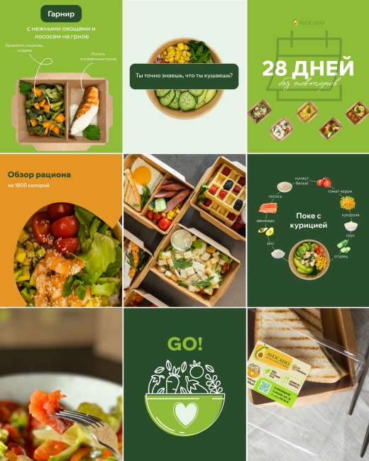 Ведение профиля в Instagram доставки правильного питания Avocado
